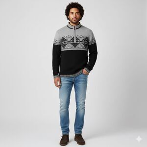 Obermeyer Vintage Wool Quarter-Zip Ski Sweater Cozy Alpine Heritage Sz L